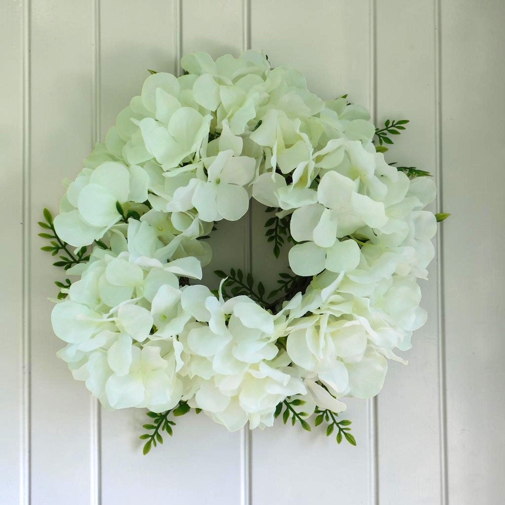 White Hydrangea Mini Wreath, Grapevine Base, Cabinet Decor, Candle Ring